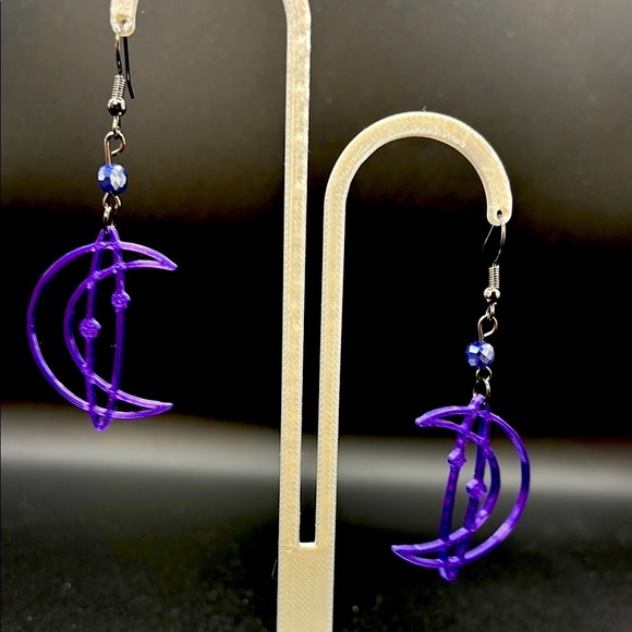 Handmade Purple Moon Earrings - Picture 6 of 6
